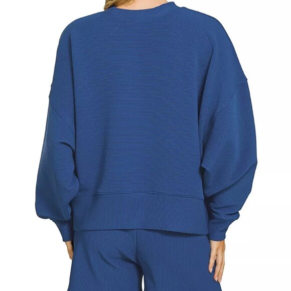 Zenana Ribbed Round Neck Pullover and Shorts Set - Picture 3 of 3